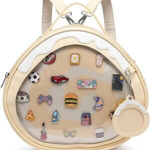 Yellow Kawaii Multi-Purpose Ita Bag Backpack with Clear Window for Pins & Badges